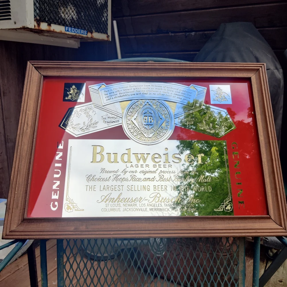 Vintage Budweiser Mirrored Beer Sign 20 1/2